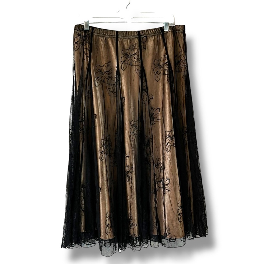 Coldwater Creek Midi Skirt Satin w/Black Mesh Overlay Whimsigoth Medium Vintage